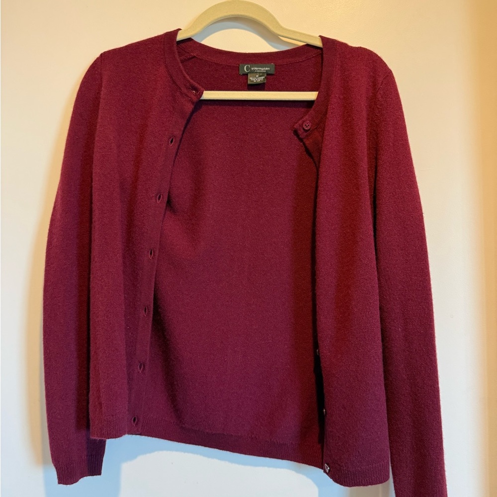 C By Bloomingdales Cashmere Burgundy Cardigan